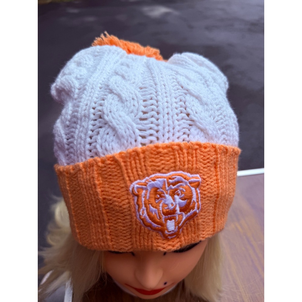 Chicago Bears '47 Women's Luminance Knit Pom Beanie White Orange Hat NWT
